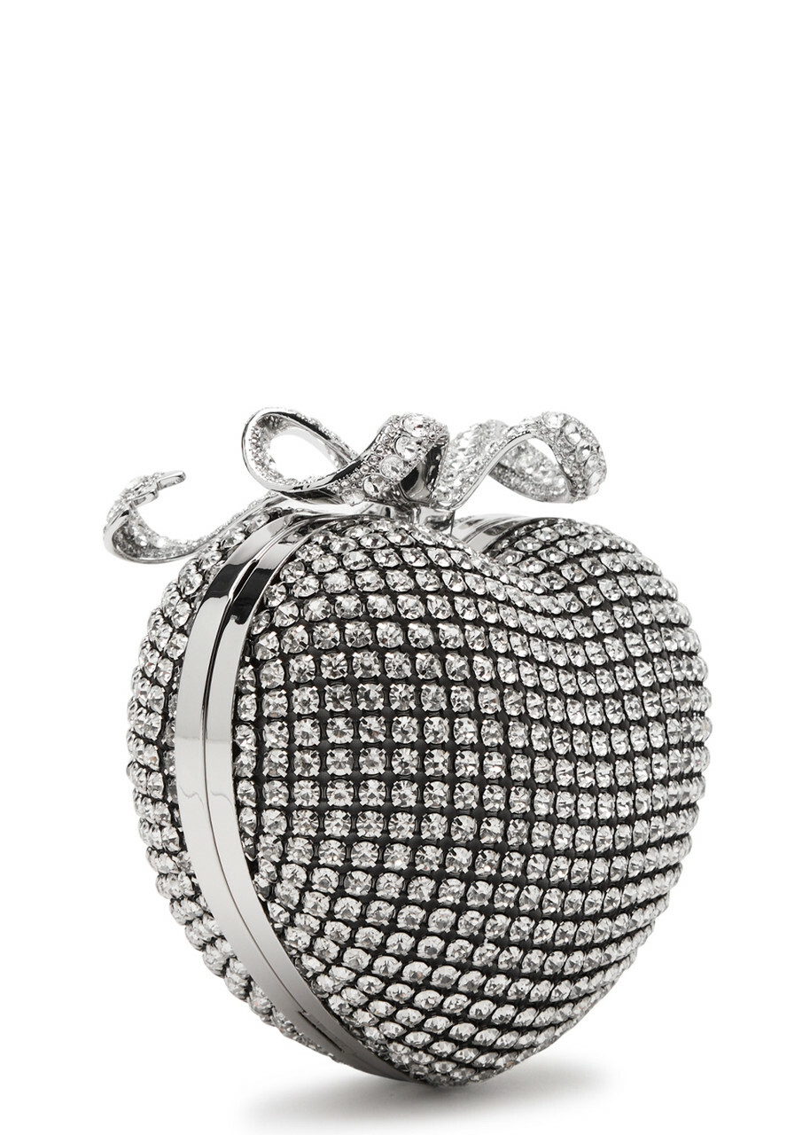 Self-portrait Heart Crystal-embellished Satin Clutch - Silver - One Size