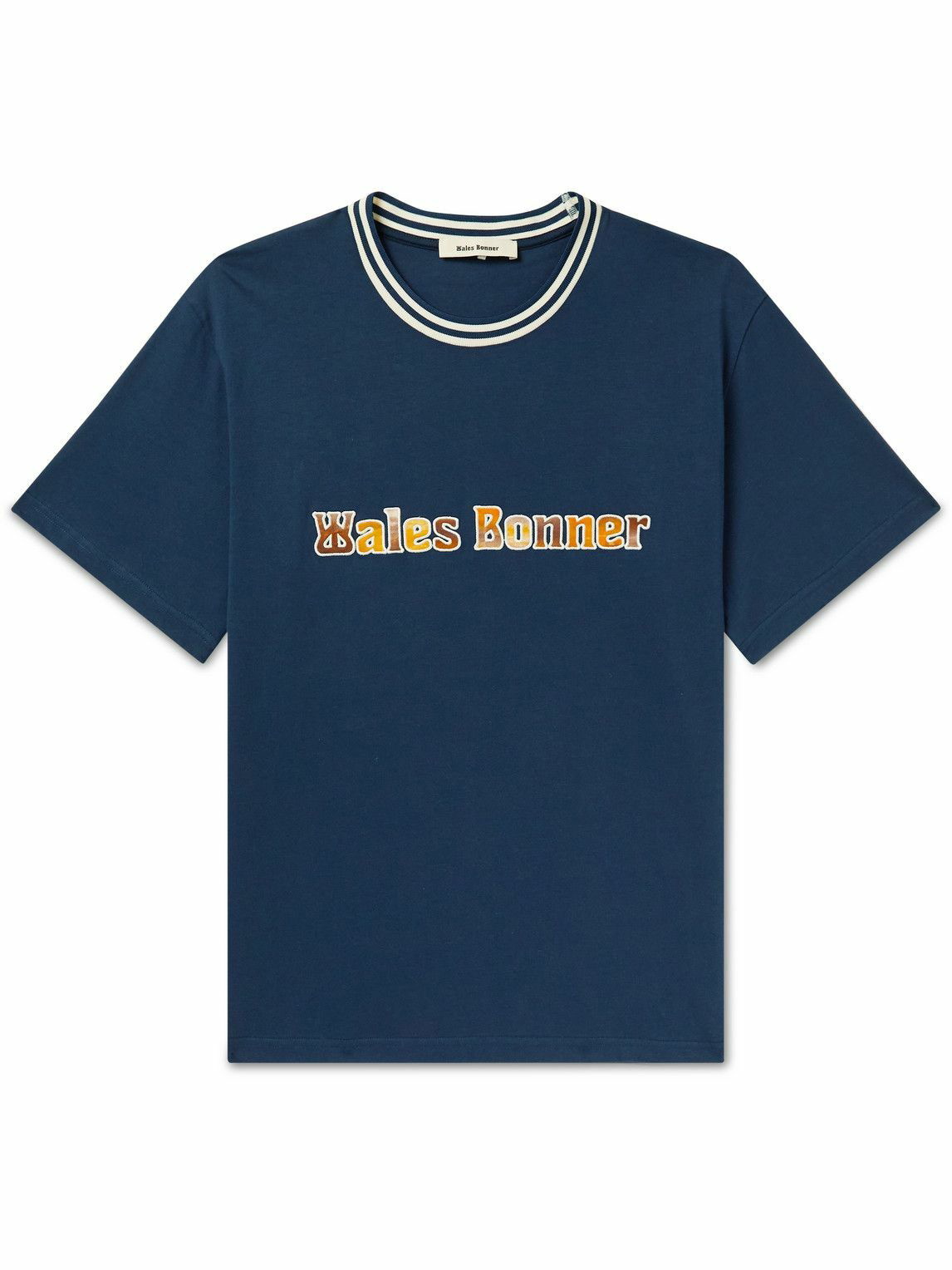 Wales Bonner - Logo-Embroidered Cotton-Jersey T-Shirt - Blue Wales Bonner