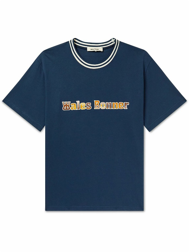 Photo: Wales Bonner - Logo-Embroidered Cotton-Jersey T-Shirt - Blue