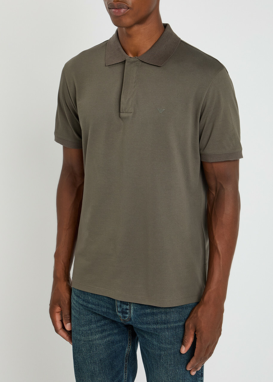 Emporio Armani Half-zip Cotton Polo Shirt Dark Green