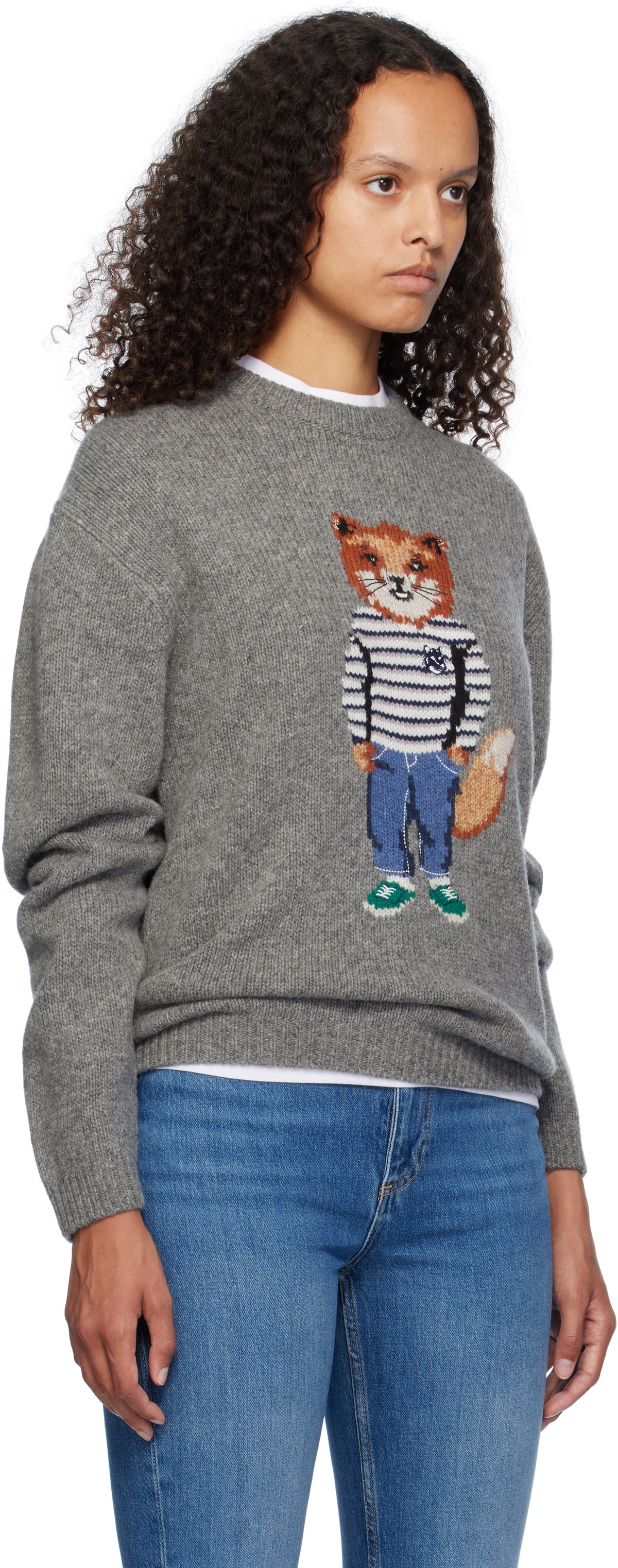Maison Kitsuné Gray Dressed Fox Intarsia Sweater