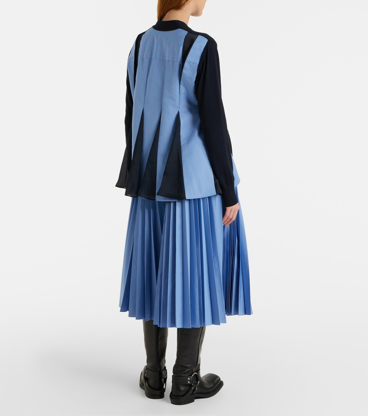 Sacai Striped cotton-blend poplin midi skirt