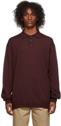 Maison Margiela Burgundy Wool Suede Elbow Patch Polo