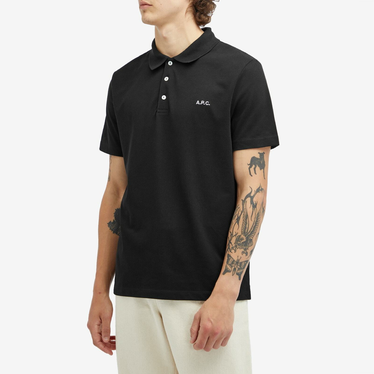 Tシャツ・カットソー A.P.C. Carter Logo Regular Fit Short Sleeve Polo Shirt Black A.P.C. Men's Carter Logo Polo in Black A.P.C.