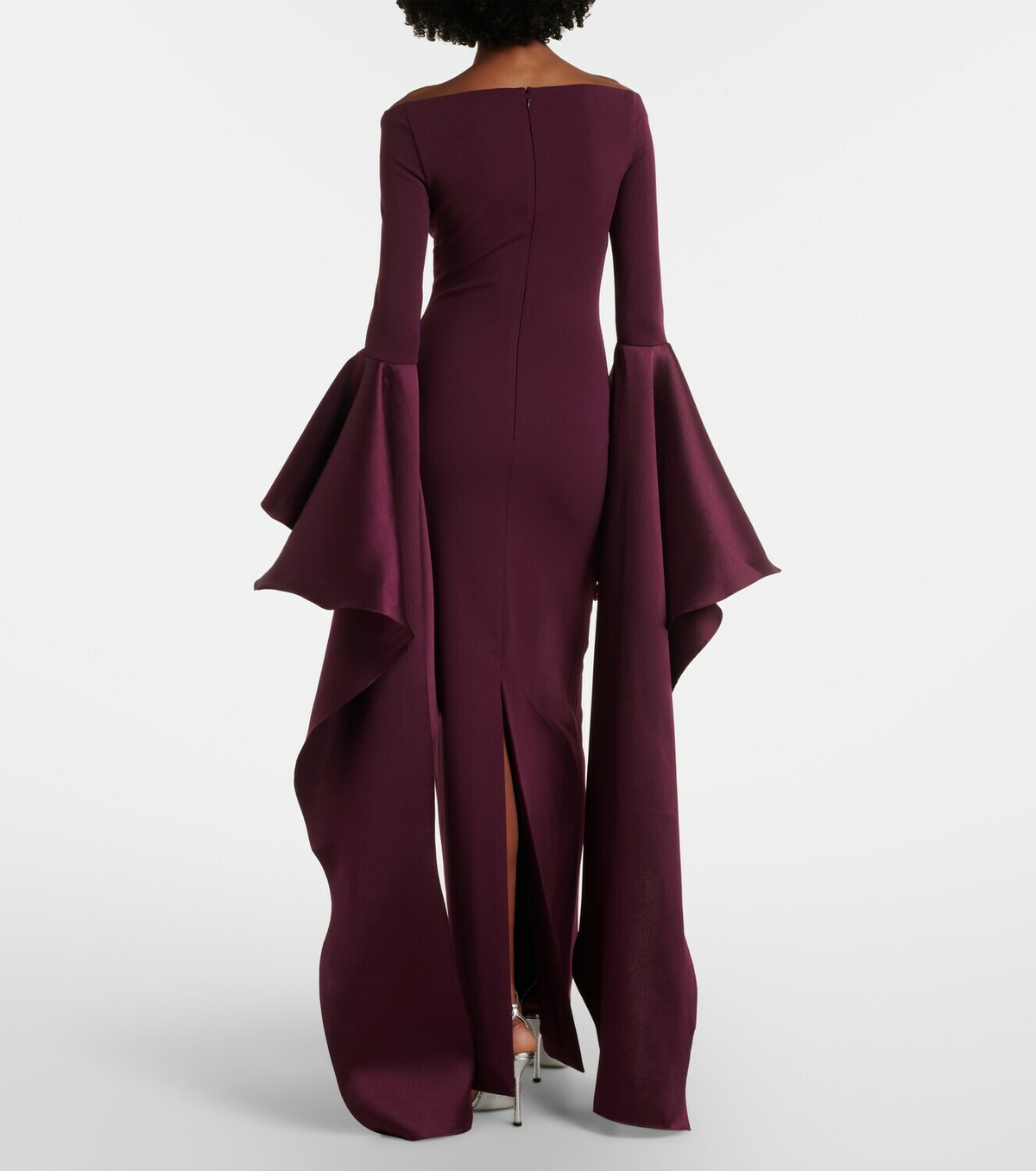 Solace London Astria off-shoulder satin-trimmed gown