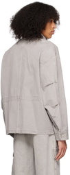 System Gray Stand Collar Denim Jacket