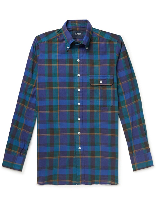 Photo: Drake's - Button-Down Collar Checked Cotton, Linen and Ramie-Blend Shirt - Multi