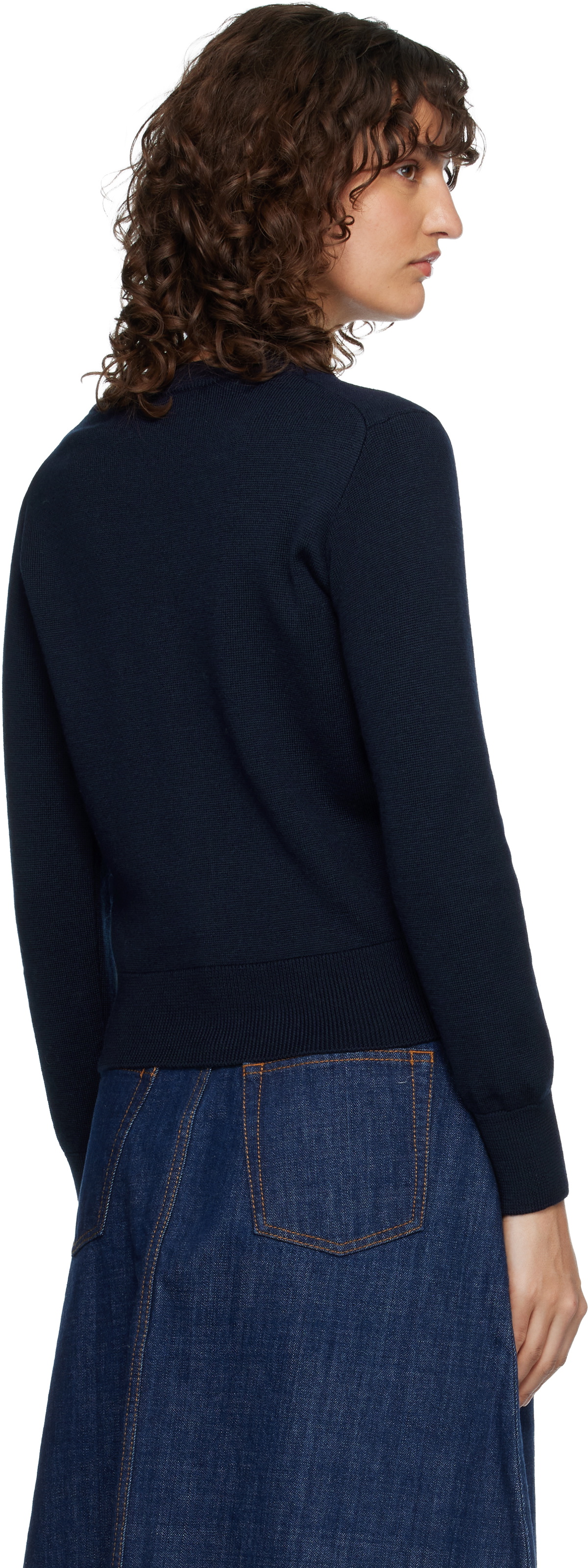 AMI Paris Navy Wool Crewneck Ami de Coeur Cardigan