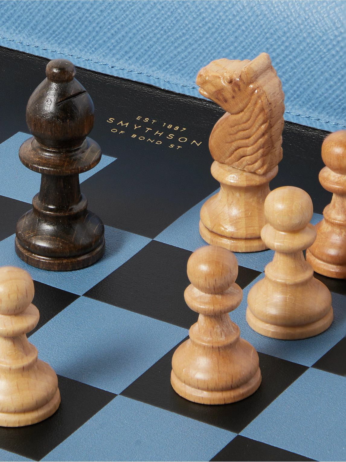 Smythson black Leather Roll-Up Chess Set