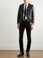 CELINE - Studded Belted Textured-Leather Jacket - Black