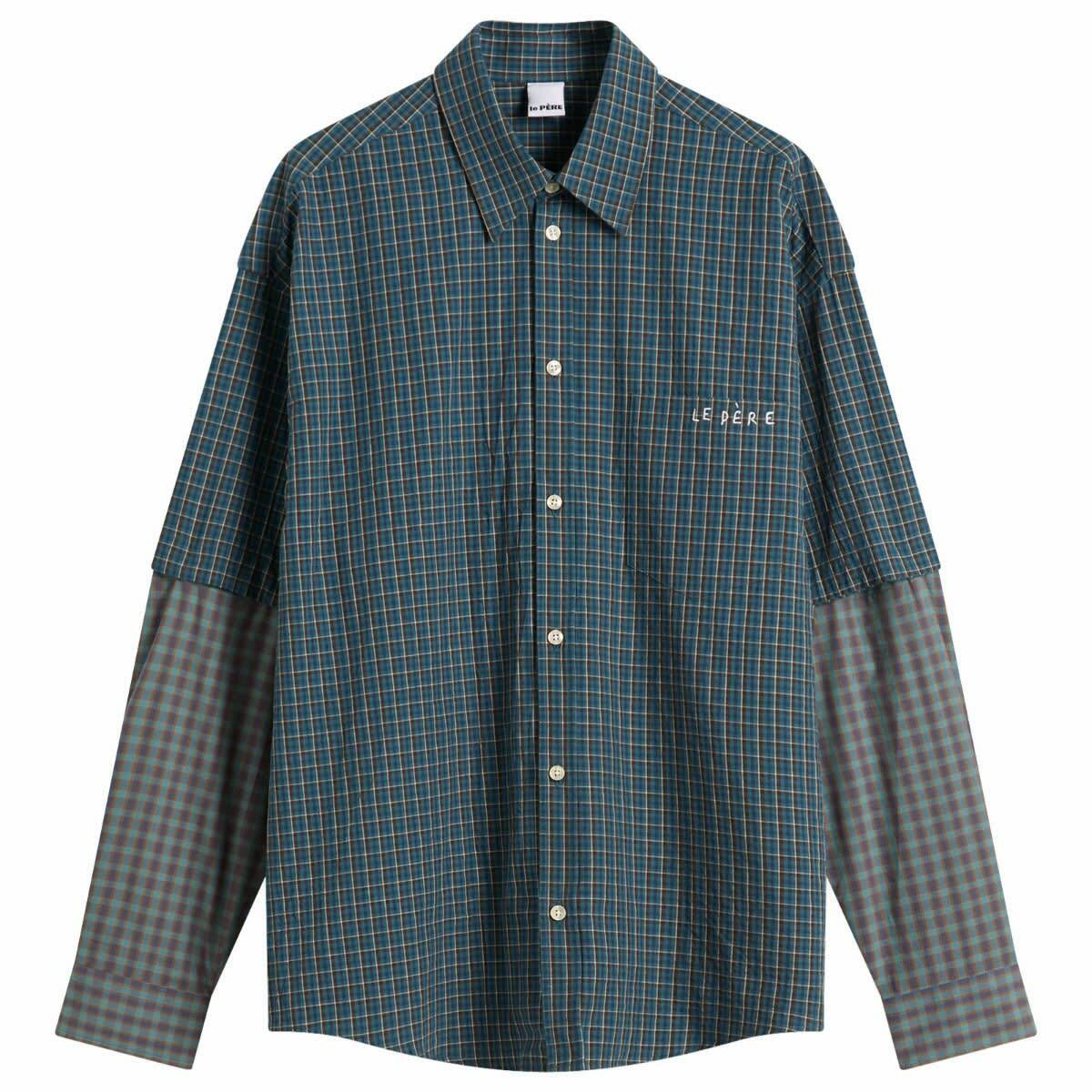 Le Père Men's Detached Sleeve Fun Shirt in Blue Check