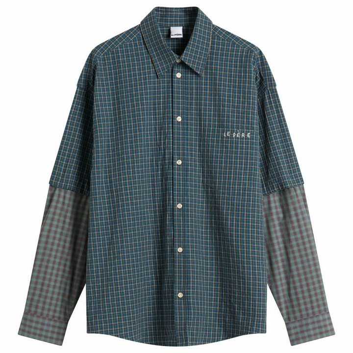 Photo: Le Père Men's Detached Sleeve Fun Shirt in Blue Check