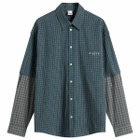 Le Père Men's Detached Sleeve Fun Shirt in Blue Check