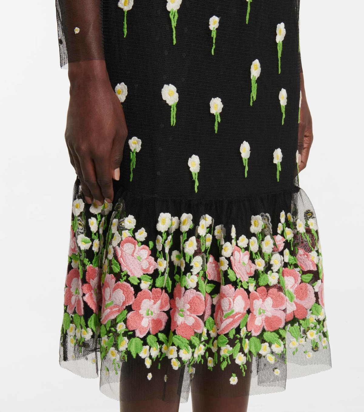 REDValentino Floral point d'espirit tulle midi dress