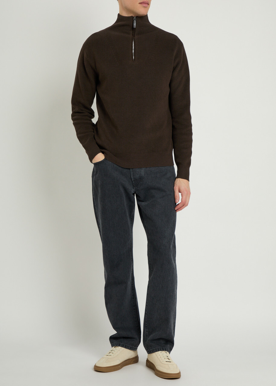 Tods Ribbed Half-zip Silk and Cotton-blend Jumper Brown