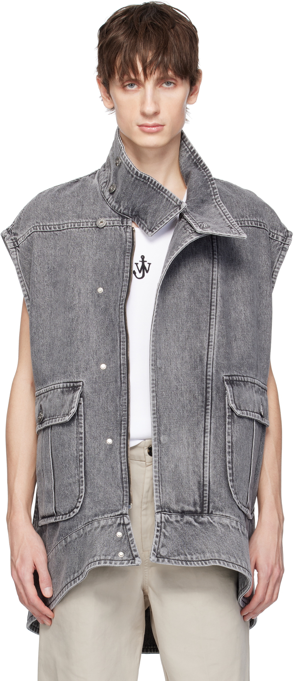 JW Anderson Gray Oversized Sleeveless High Neck Denim Vest JW Anderson