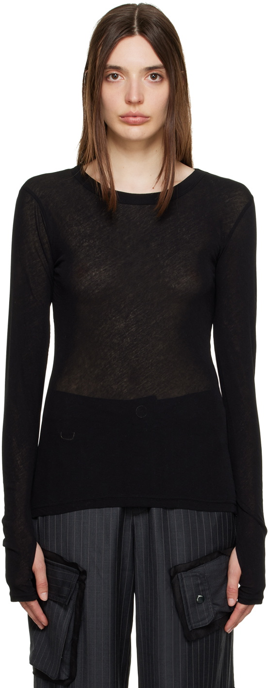トップス inscrire CUT OUT LONG SLEEVE TEE INSCRIRE Black Cutout Long Sleeve T-Shirt