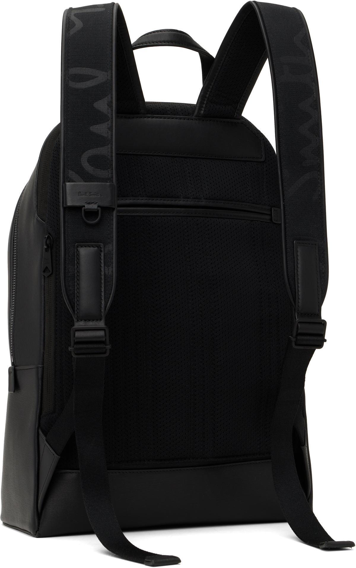 Paul Smith Black Straw-Grain Embossed Leather Backpack