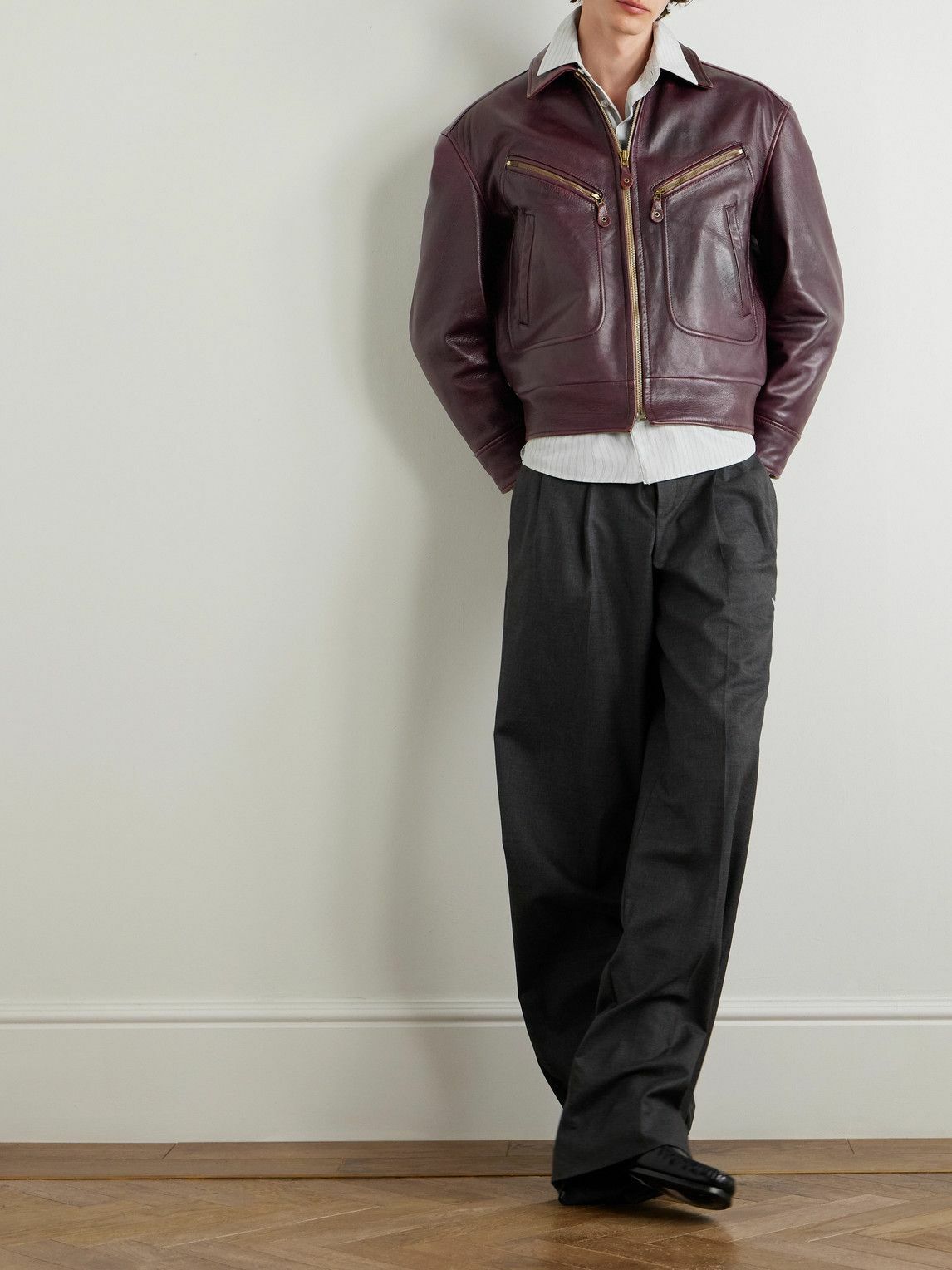 CELINE - Padded Leather Jacket - Burgundy
