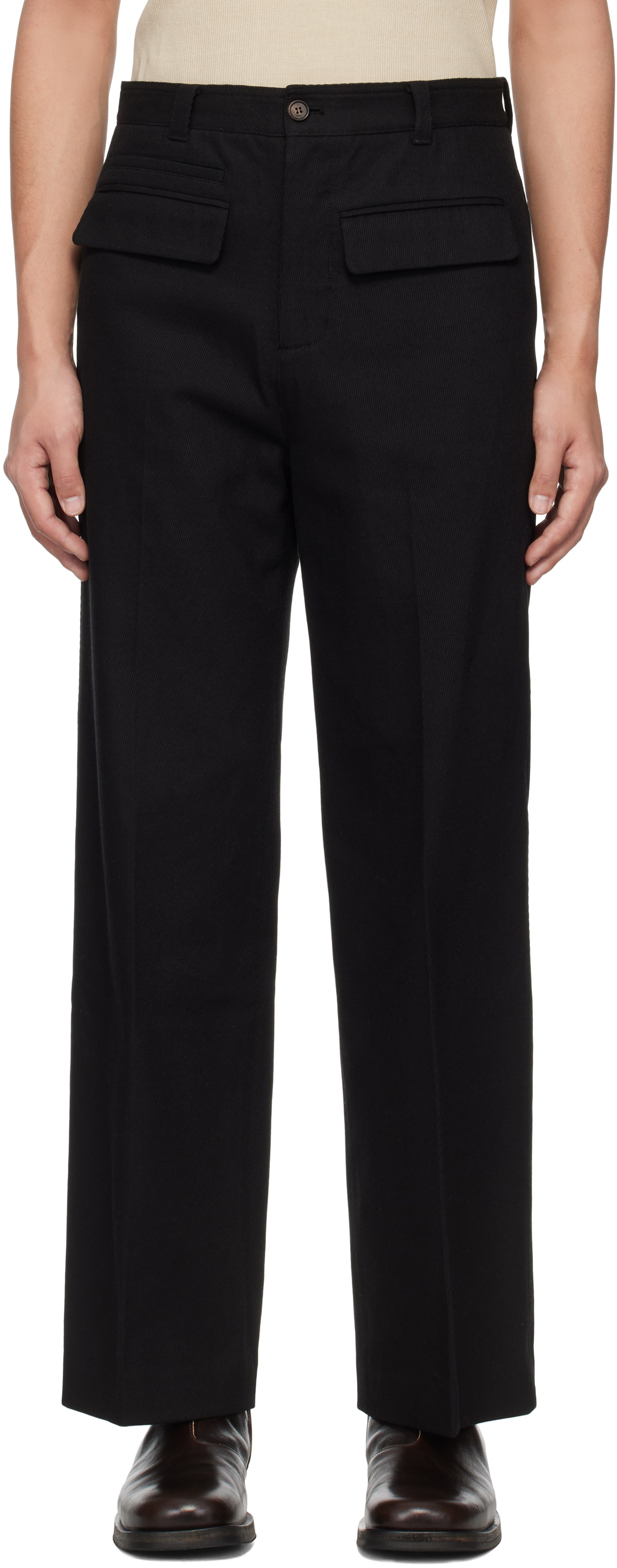 lesugiatelier Black Cotton Twill Trousers
