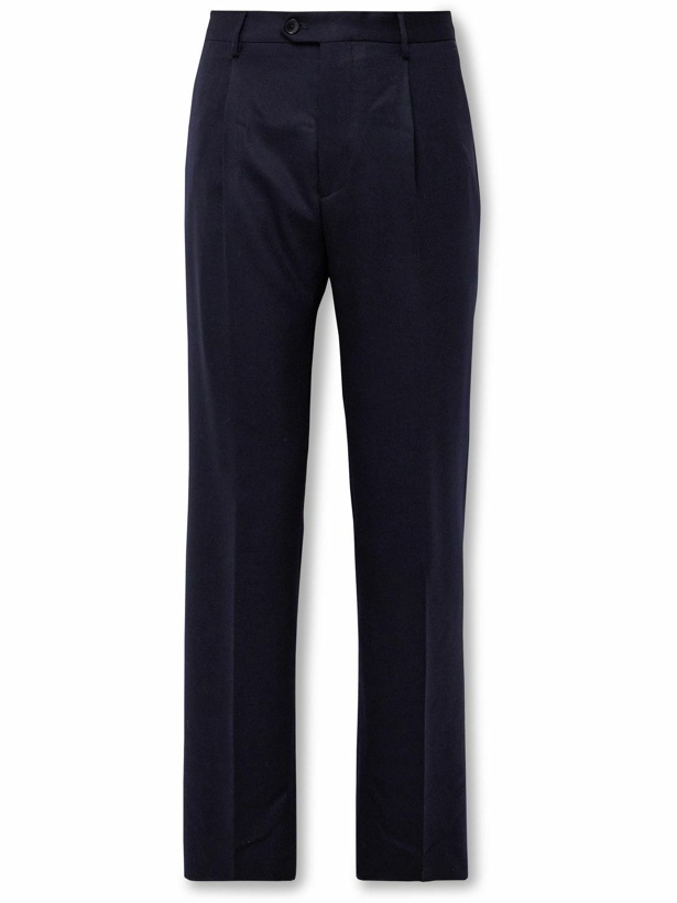 Photo: Etro - Straight-Leg Pleated Wool-Blend Flannel Trousers - Blue