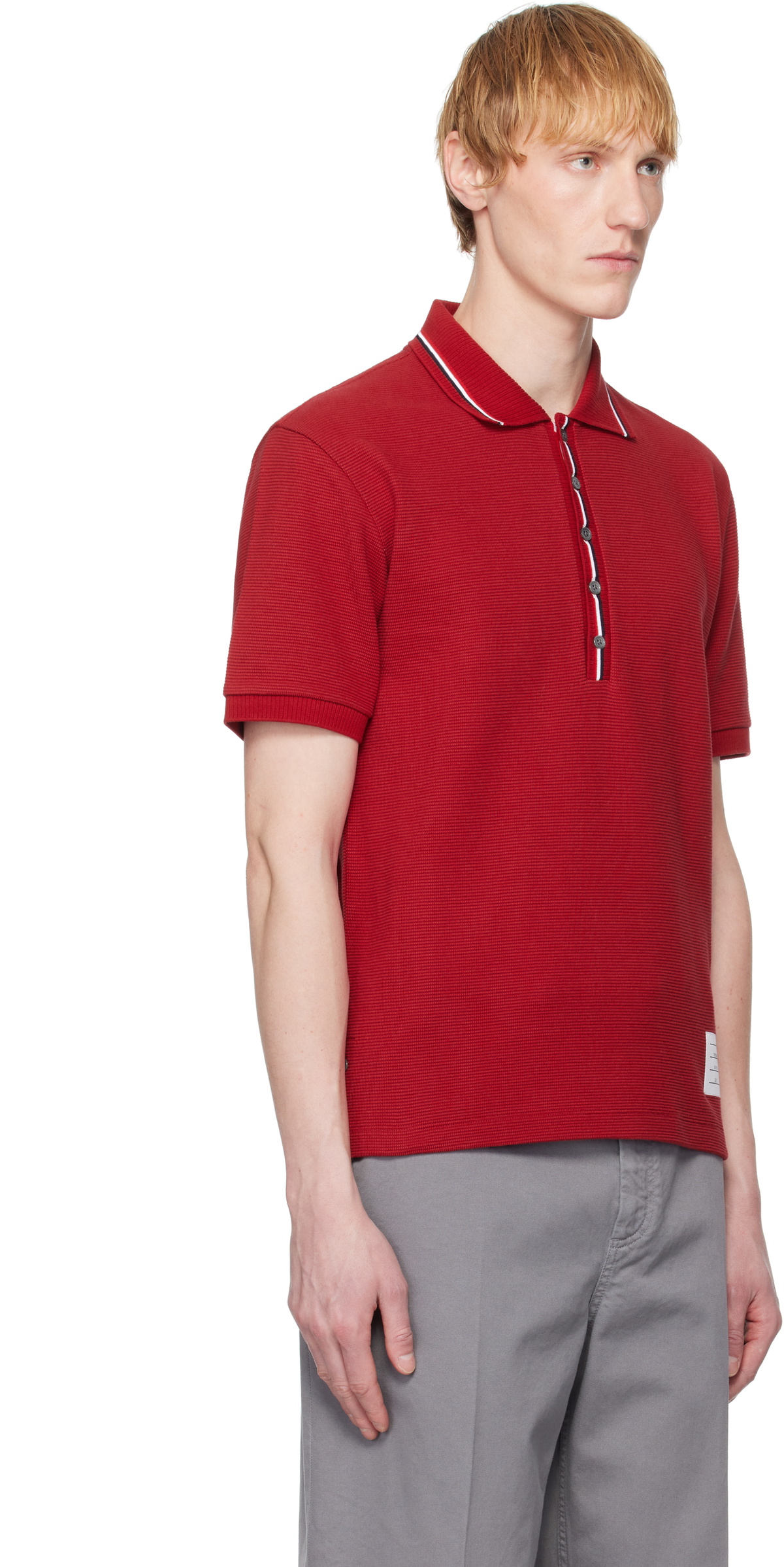 Thom Browne Red RWB Waffle-Knit Polo Thom Browne