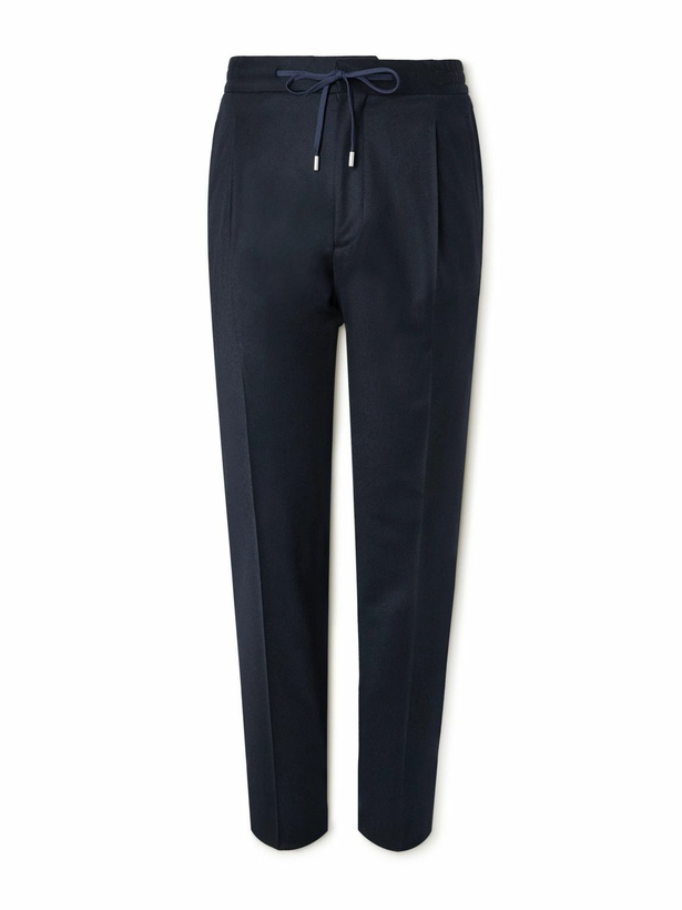 Photo: Lardini - Straight-Leg Pleated Stretch Virgin Wool and Cashmere-Blend Drawstring Trousers - Blue