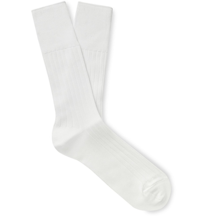 Photo: Mr P. - Ribbed Cotton-Blend Socks - White