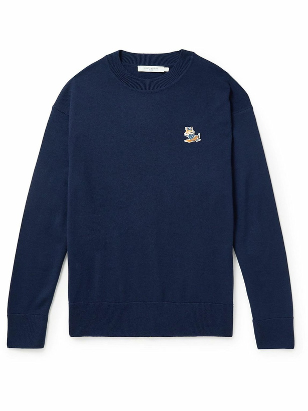 Photo: Maison Kitsuné - Logo-Appliquéd Wool Sweater - Blue