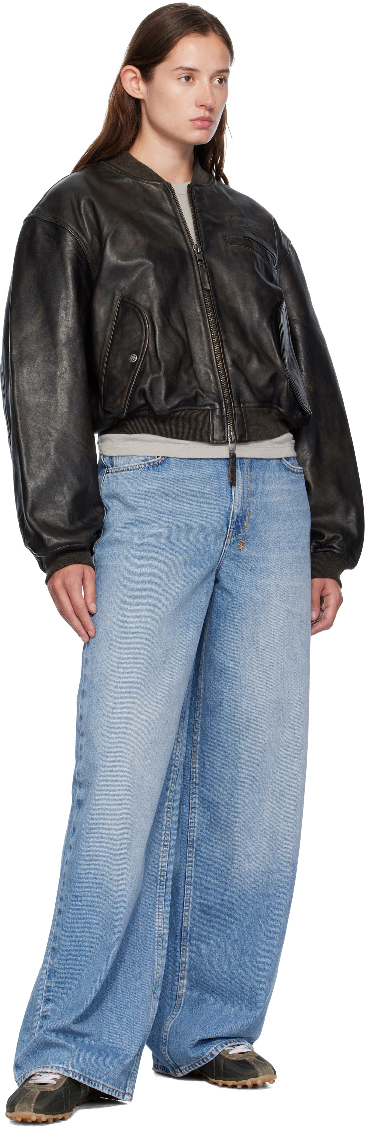Ksubi Black Alpha Crop Leather Bomber Jacket