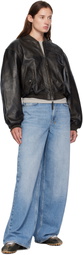Ksubi Black Alpha Crop Leather Bomber Jacket