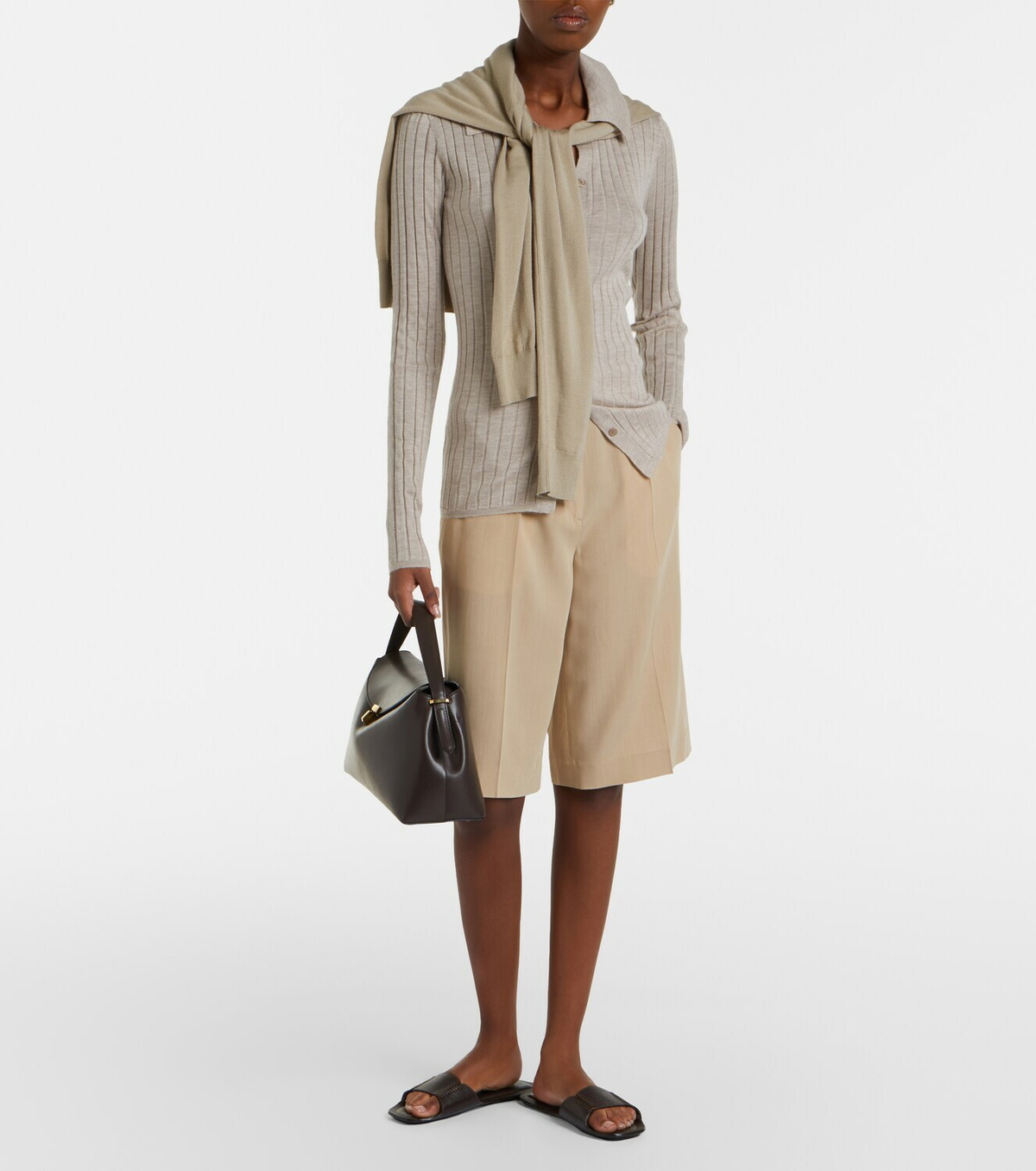 Toteme Ribbed-knit cashmere and silk cardigan