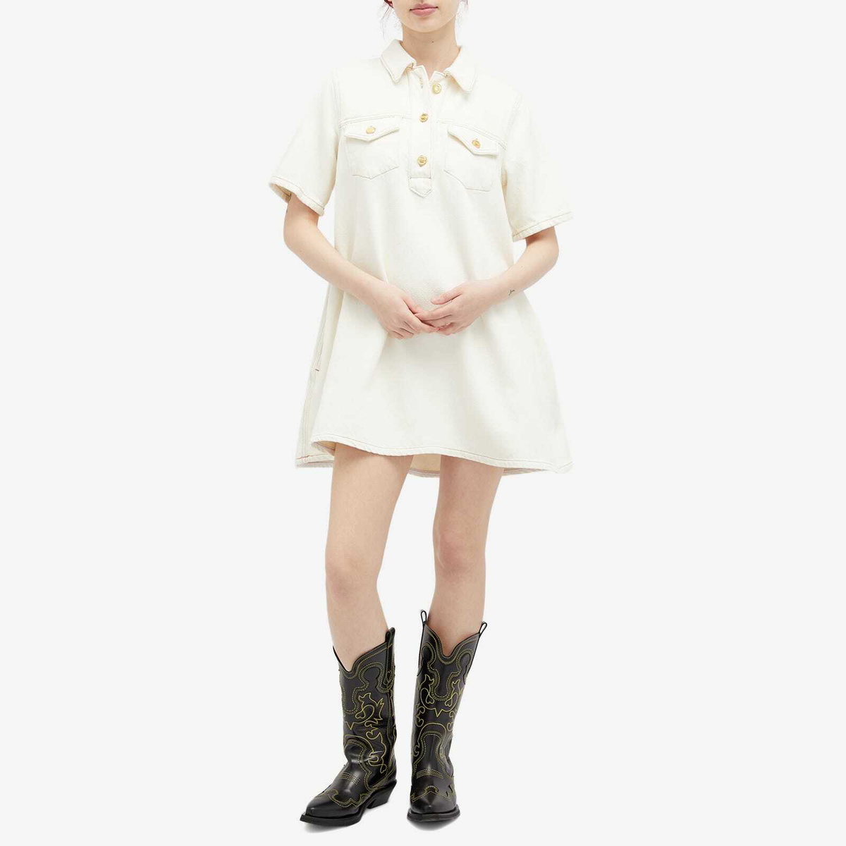 white christmas dresses Ganni LIGHT PINK OVERDYED HEAVY DENIM MINI DRESS main image 1