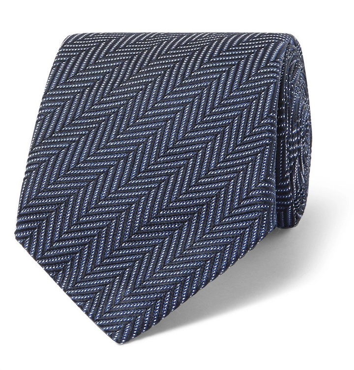 Photo: TOM FORD - 8cm Herringbone Woven Silk and Cotton-Blend Tie - Navy