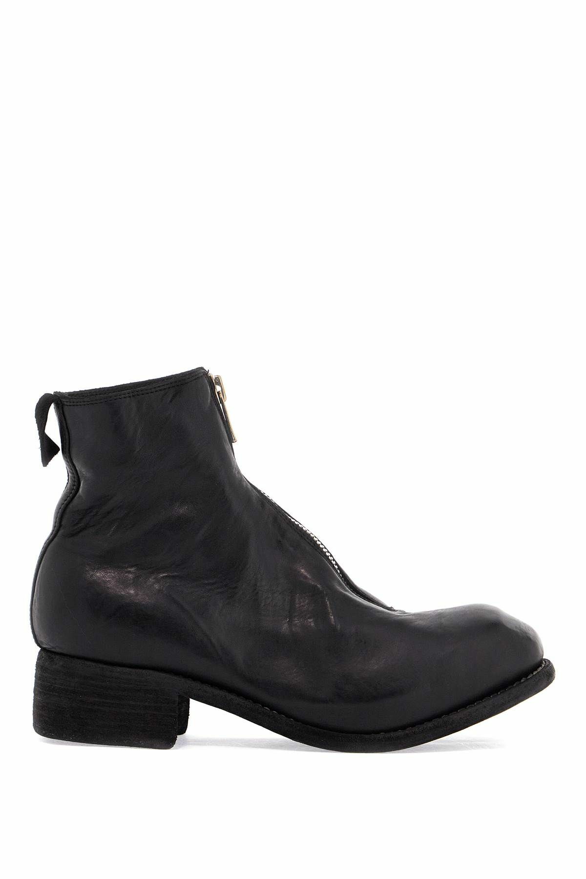 GUIDI unisex leather boots in black horse and calfskin with metal zip Black