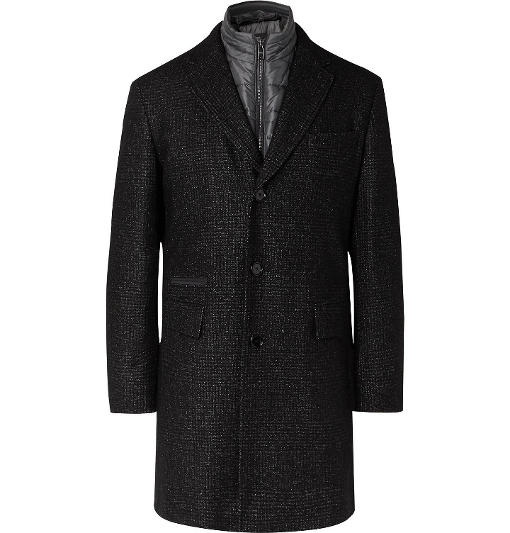 Photo: Hugo Boss - Nido Slim-Fit Virgin Wool-Blend Bouclé Coat with Detachable Quilted Shell Gilet - Gray