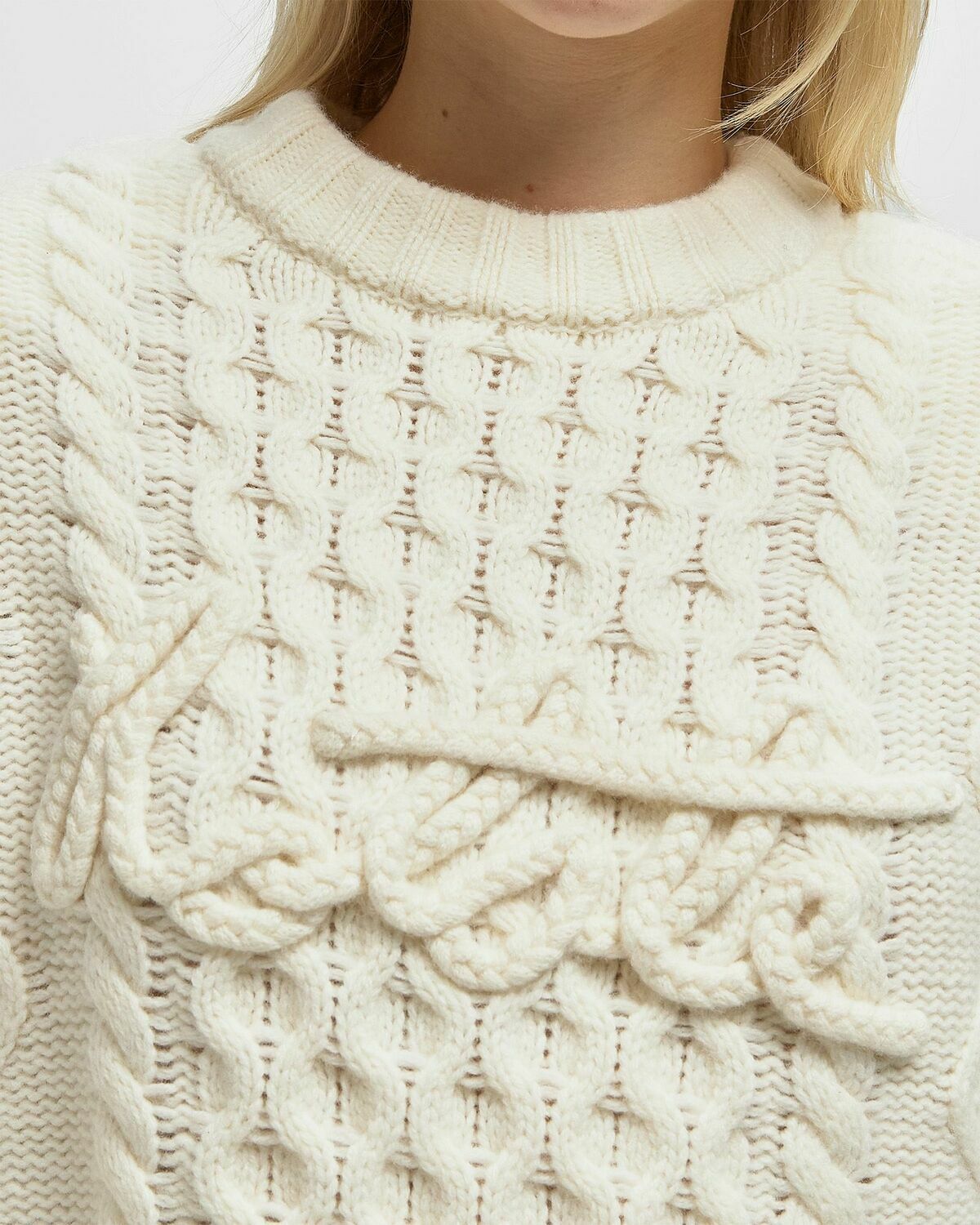 ROTATE Birger Christensen KNIT CABLE CREWNECK Beige Womens Pullover