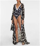 Valentino Printed cotton and silk beach cover-up