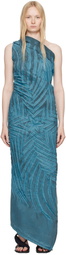 Masha Popova Blue Off-Shoulder Star Denim Maxi Dress