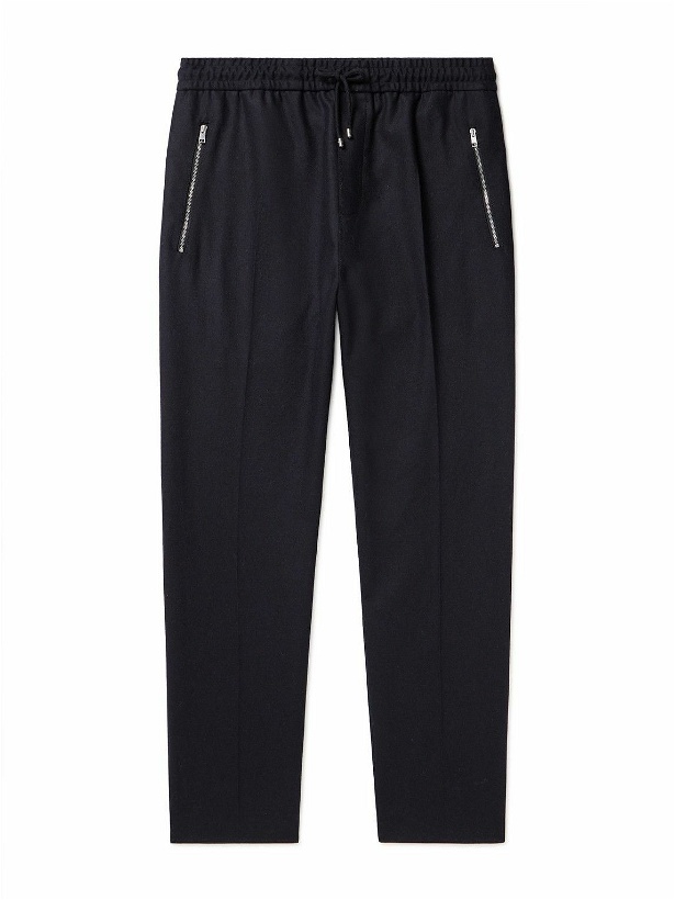 Photo: FRAME - Tapered Wool-Blend Flannel Drawstring Trousers - Blue
