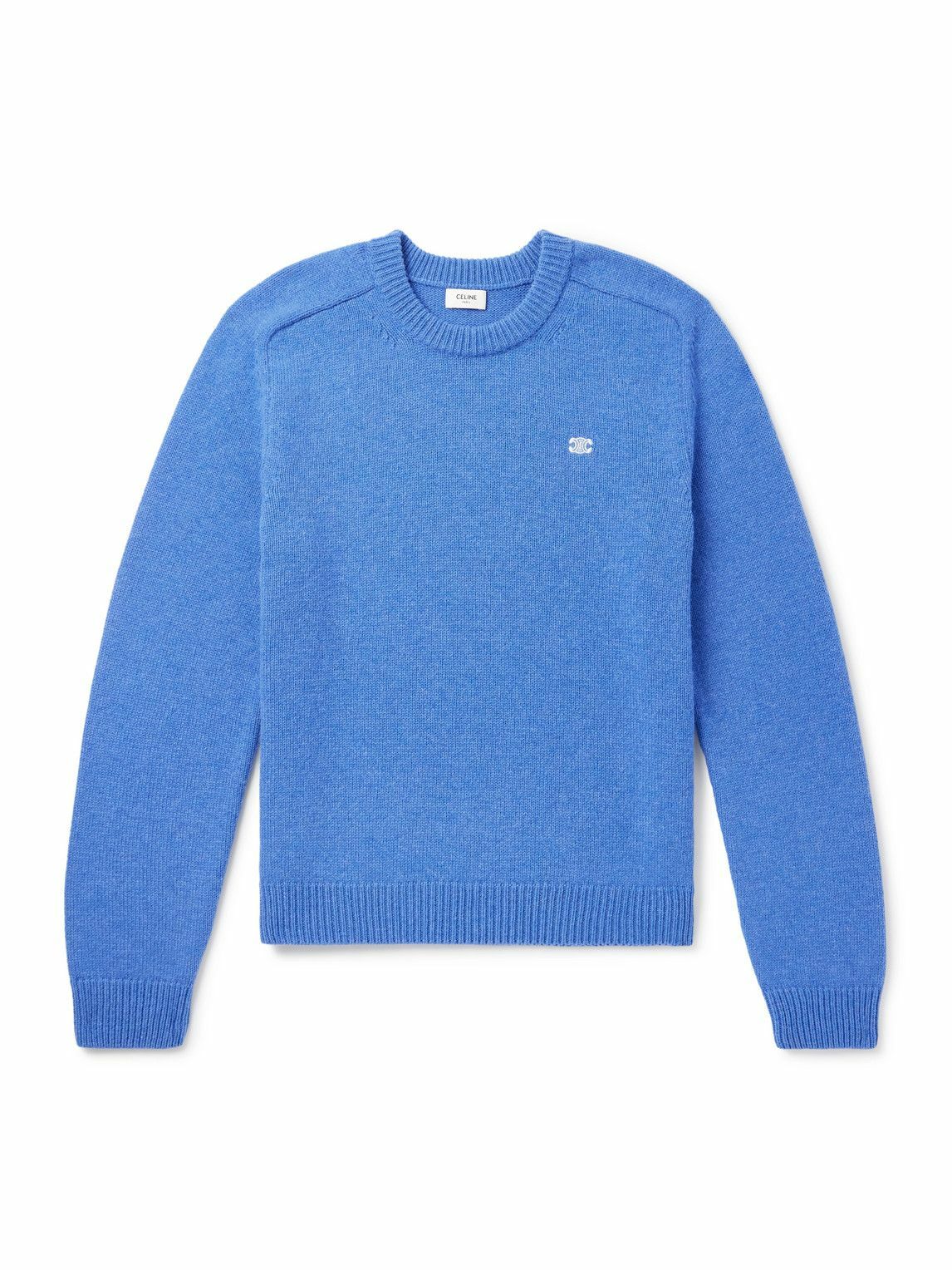 CELINE - Logo-Embroidered Wool and Cashmere-Blend Sweater - Blue
