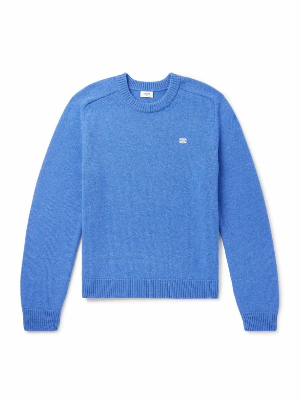 Photo: CELINE - Logo-Embroidered Wool and Cashmere-Blend Sweater - Blue