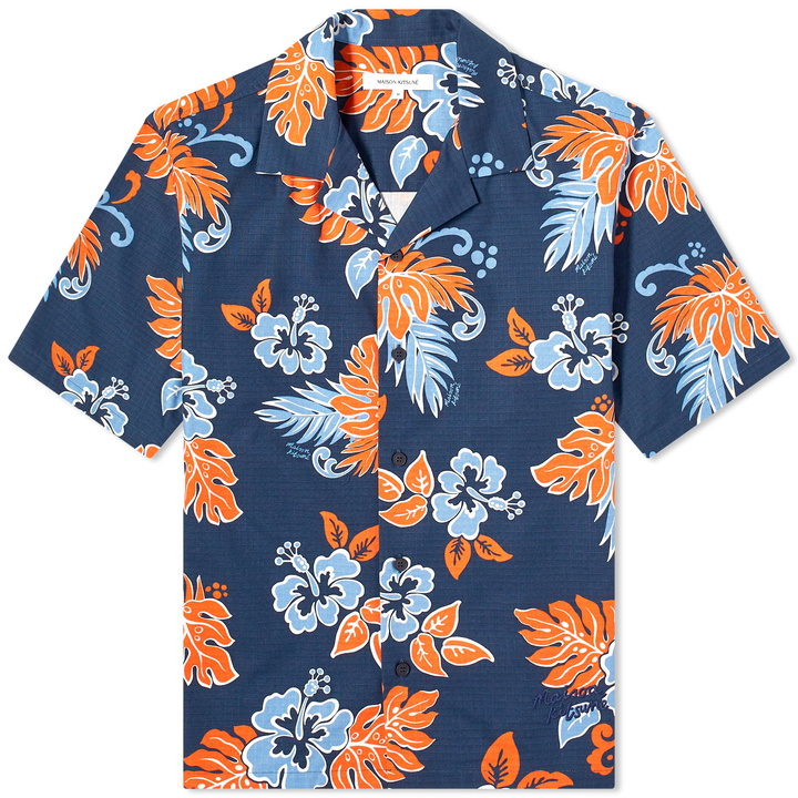 Photo: Maison Kitsuné Men's Floral Vacation Shirt in Deep Navy