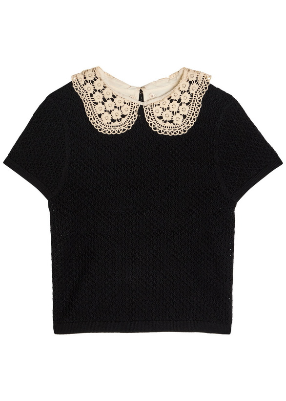 Photo: Alice + Olivia Ciara Lace-embellished Wool-blend Crop top Black