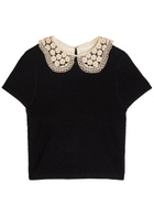 Alice + Olivia Ciara Lace-embellished Wool-blend Crop top Black