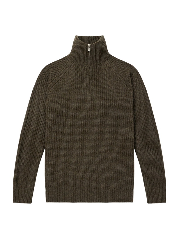 Photo: Ghiaia Cashmere - Ribbed Wool Half-Zip Sweater - Green
