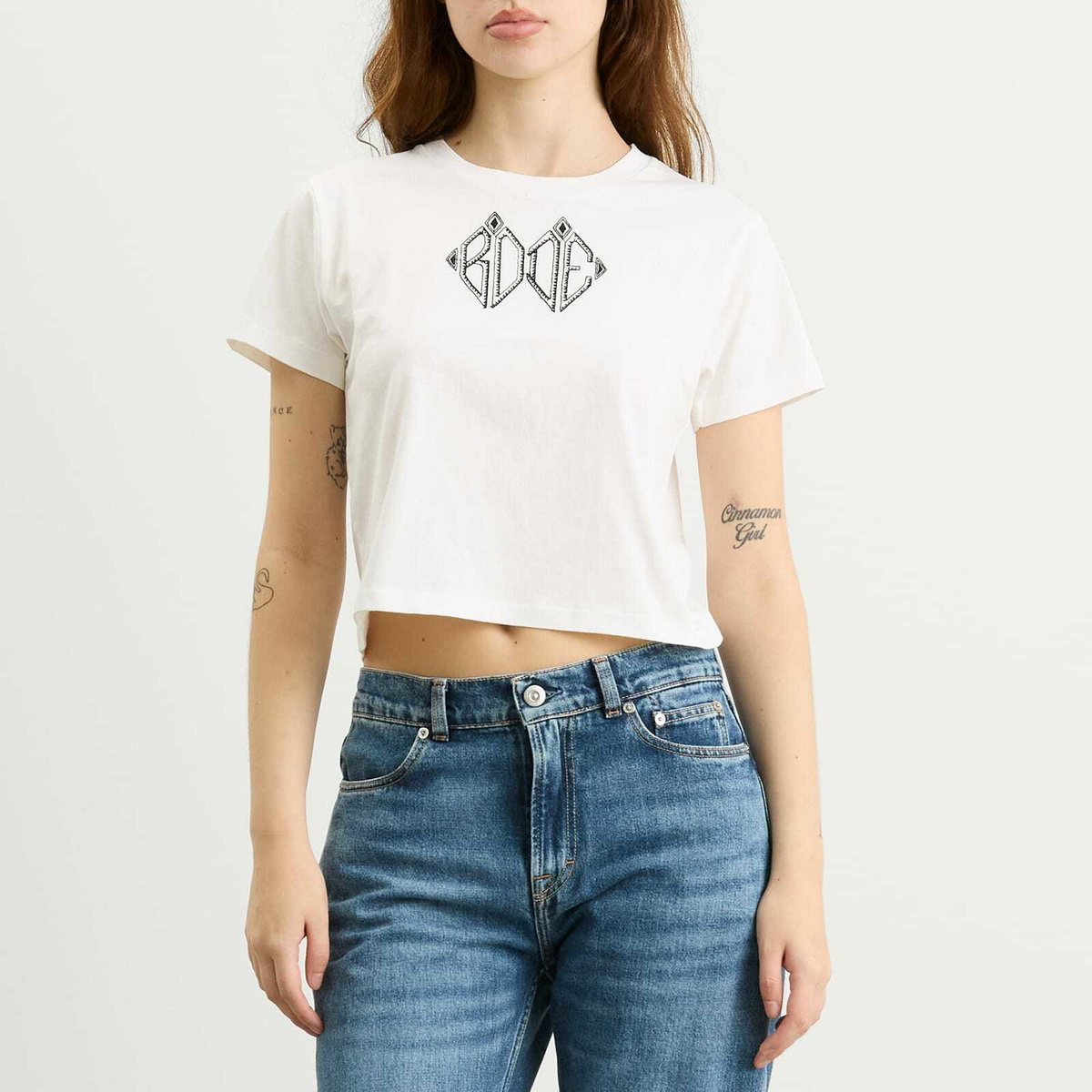 Bode Women's Diamond Monogram T-Shirt in Cream