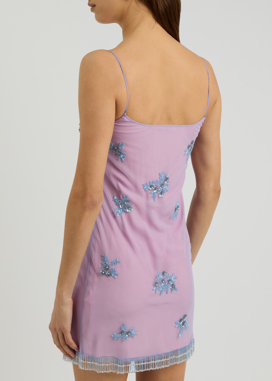 Blumarine Floral-embellished Tulle Mini Dress Lilac Blumarine