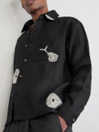 Kartik Research - Repair Embroidered Linen Shirt - Black