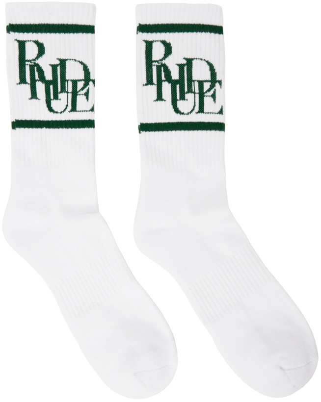 Photo: Rhude White & Green Scramble Logo Sock
